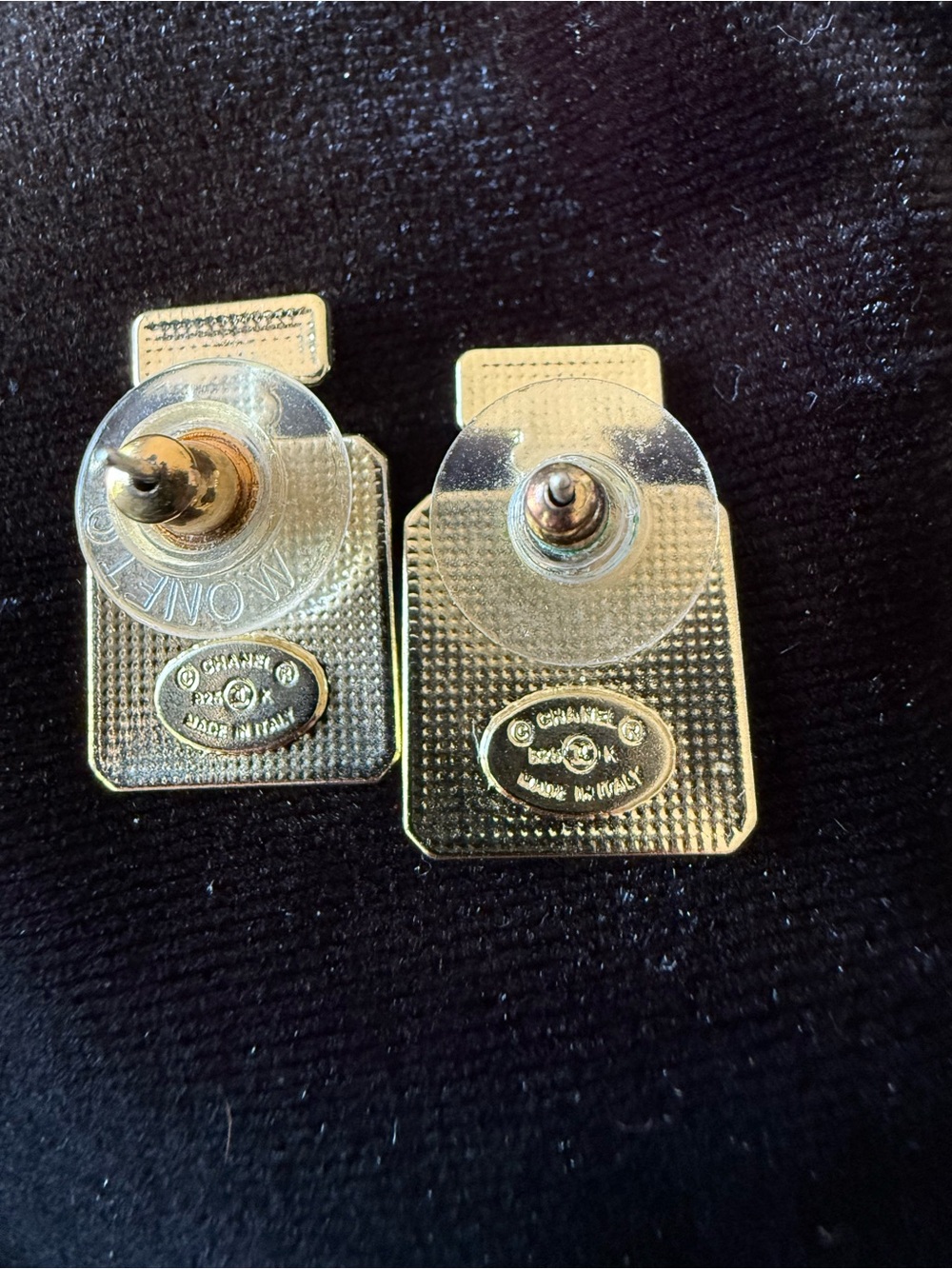ChaneI Black and Gold Perfume Bottle Drop Earrings - Picture 3 of 6